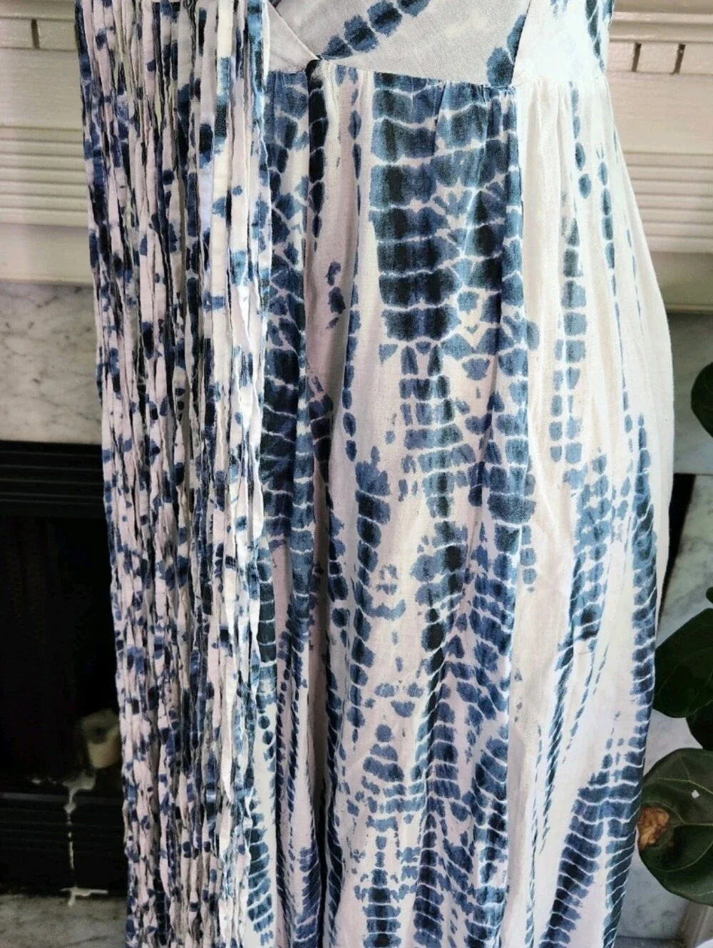 Michael Kors Blue White Tie Dye Tank Dress Maxi Fringe Boho Summer Size XXS